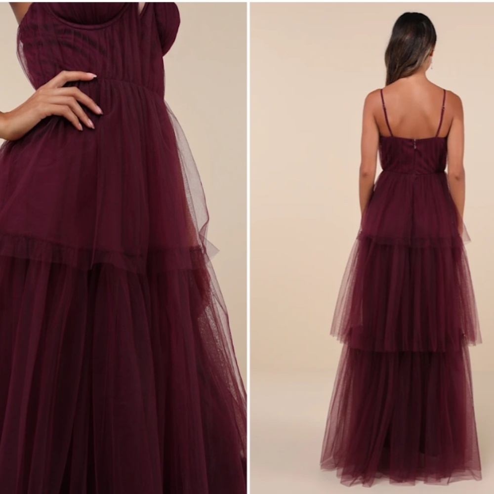 LULU's Prom Wedding Boho Sexy Flowy Elegant Tiered Ruffles Tulle Chic Dress - Picture 5 of 8